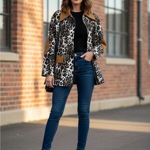 Blue b Leopard Print Women's Jacket with Tan Accents